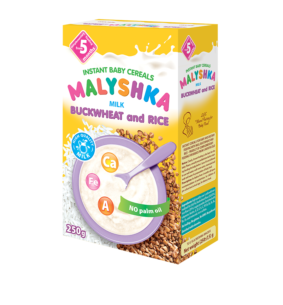 Milk cereals for baby and diet food, dairy, buckwheat-rice - a product of supplementary feeding from 5 months of age of the child