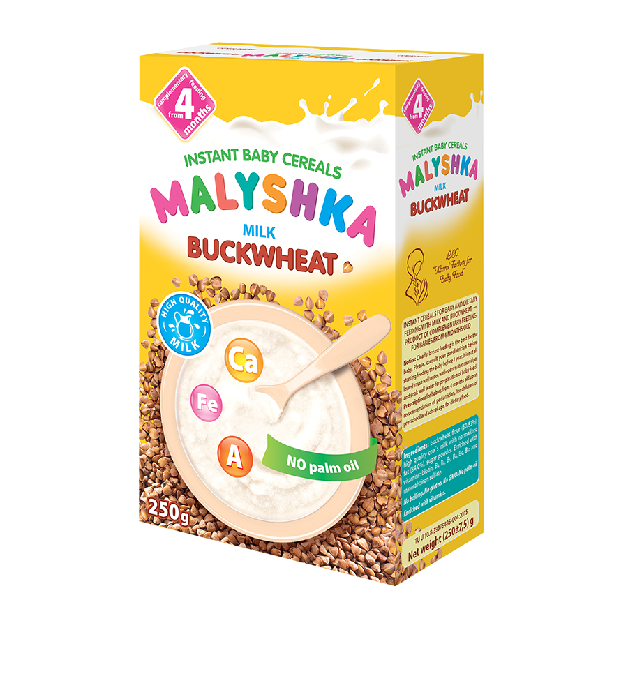 Milk cereals for baby and diet food, dairy, buckwheat - a product of supplementary feeding from 4 months of age of the child