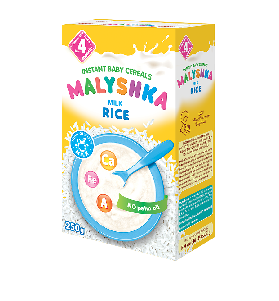 Milk cereals for baby and diet food, dairy, rice - a product of complementary foods from 4 months of age.