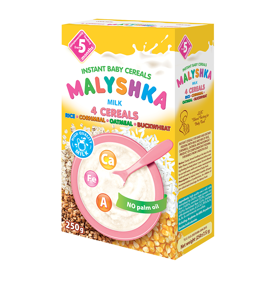 Milk cereals for baby and diet food, dairy, a mixture of rice, corn, oats, buckwheat - a product of complementary foods from 5 months of age
